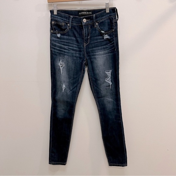 EXPRESS distressed dark wash jeans - Picture 1 of 11